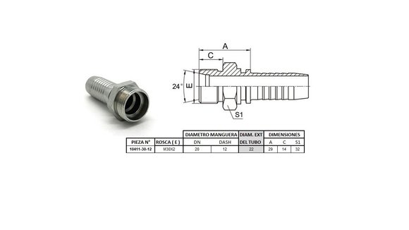 Imagen de MACHO RECTO M30 X 2,0-22 12 3/4'' (MULTI ASIENTO)